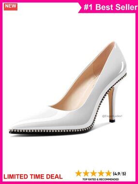 Women's Stiletto Mid Heel Pointed Toe Pumps Slip-On Beaded Prom Wedding Heels